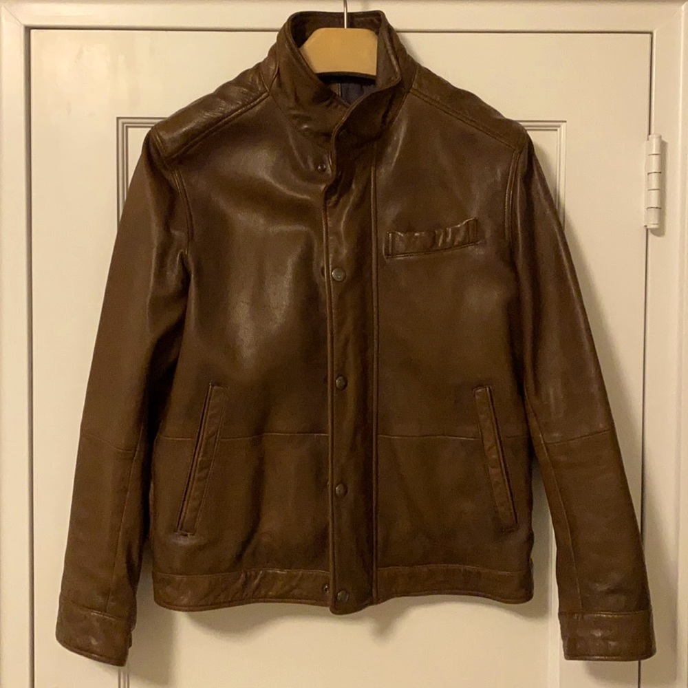 Men’s brown leather biker’s jacket from Massimo Dutti size medium